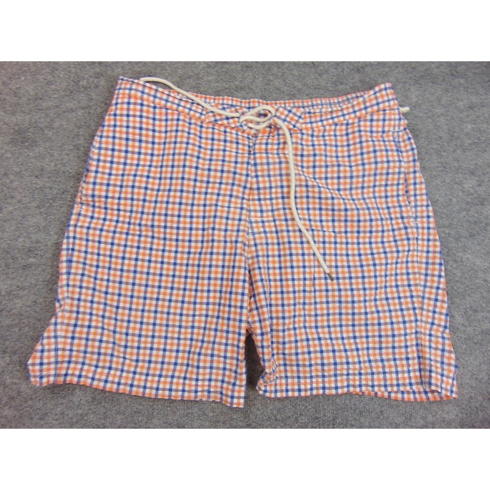Brooks Brothers Orange and Blue Check Swim Trunks Sz L